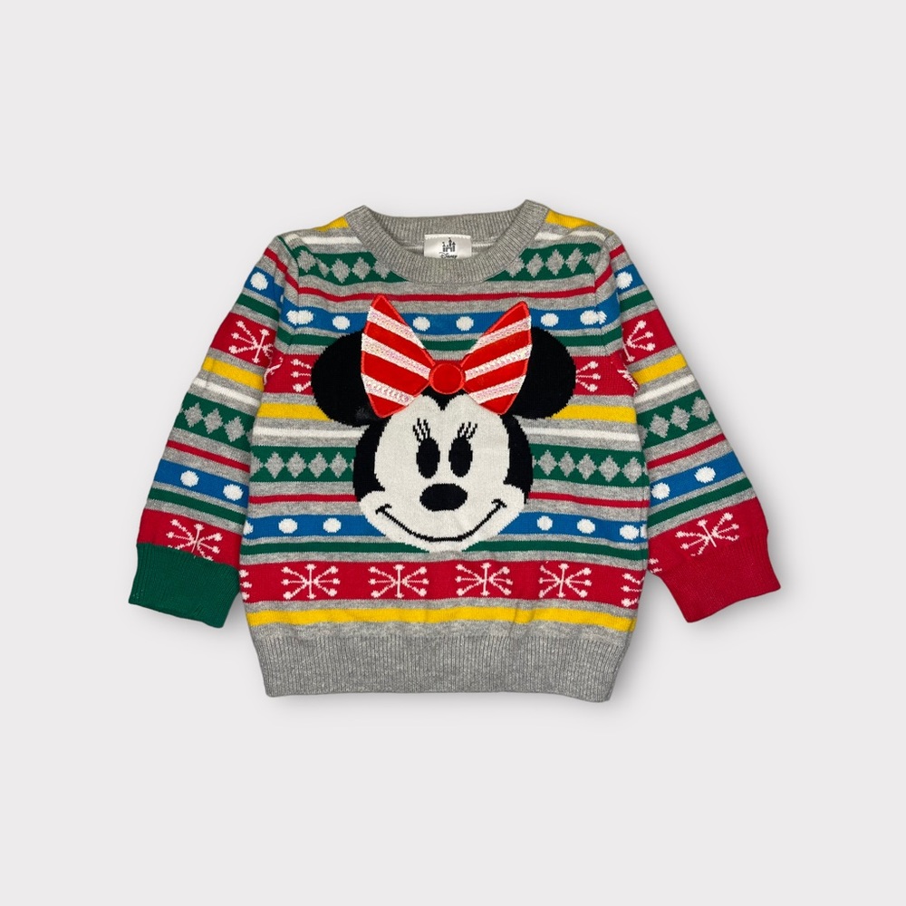 Disney Store Fair Isle Minnie Mouse Sequin Holiday Sweater